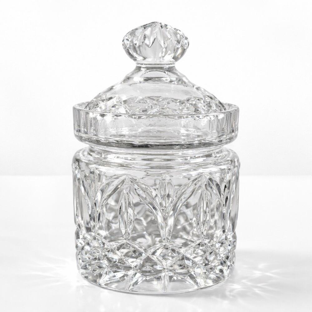 Beautiful Astor Antique Crystal Biscuit Barrel or Candy Jar Diamond Cut 7.5”